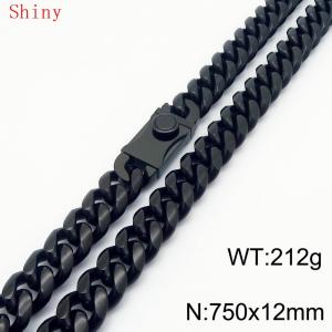 750mm Punk Black Plated Cuban Curb Chain Chunky Necklace High Quality Stainless Steel Heavy Cuban Necklaces - KN286765-Z