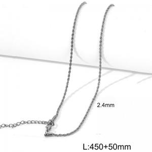 Trendy steel color 2mm Fried Dough Twists chain titanium necklace - KN286892-Z