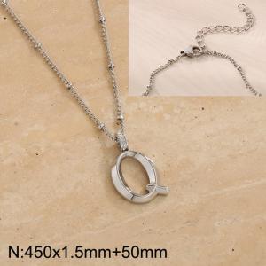 Stainless steel diamond letter Q  pendant necklace - KN287012-Z