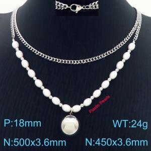 Fashionable and popular stainless steel ball ball double layered pearl necklace - KN287542-Z