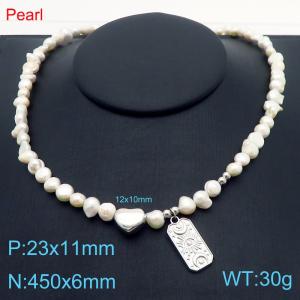 450x6mm=Fashion Pearl Necklace Love Accessories Totem Pendant Stainless Steel Women's Jewelry - KN287683-Z