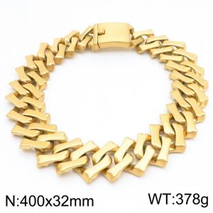 400X32mm Gold-Plated Stainless Steel Square Cuban Links Necklace - KN288194-KJX