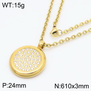 European and American fashion personality stainless steel thin O-shaped chain hanging circular diamond inlaid pendant charm gold necklace - KN288382-GC