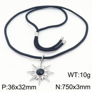 Stainless Steel 304 Sun Pendant Necklace With Black Rope Chain - KN288437-KFC