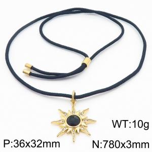 Stainless Steel 304 Sun Pendant Necklace With Black Rope Chain - KN288438-KFC