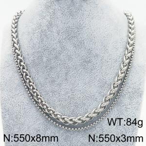Simple and personalized flower basket chain with square pearl chain, stainless steel double-layer layered necklace - KN288446-Z