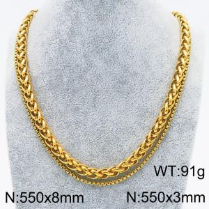 Simple and personalized flower basket chain with square pearl chain, stainless steel double-layer layered necklace - KN288447-Z