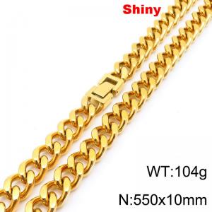 Fashionable and minimalist stainless steel double-sided polished Cuban necklace, 10 * 550mm jewelry buckle necklace - KN288638-Z