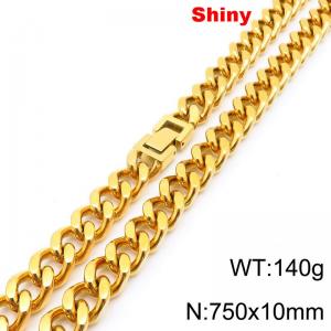 Fashionable and minimalist stainless steel double-sided polished Cuban necklace, 10 * 750mm jewelry buckle necklace - KN288642-Z