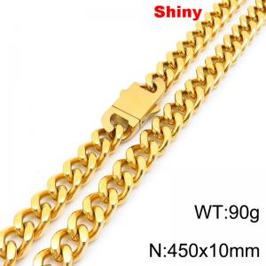Fashionable and minimalist stainless steel double-sided polished Cuban necklace with double-sided buckle polishing 10 * 450mm necklace - KN288650-Z