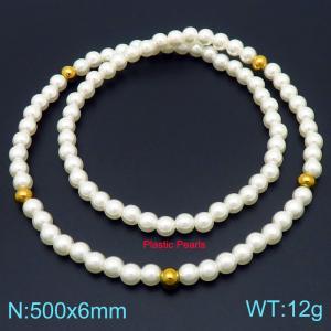 Simple Pearl String Necklace for Women with Gold Color Stainless Steel Beads Jewelry - KN288823-Z