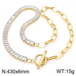 OT Clasp Crystal Splicing Square Chain Necklace for Women Gold Stainless Steel Jewelry Accessories - KN288936-Z