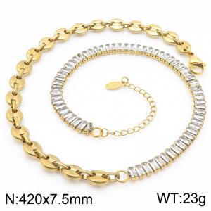 Crystal Splicing Coffee Beans Chain Necklace for Women Stainless Steel Gold Color Jewelry Accessories - KN289073-Z
