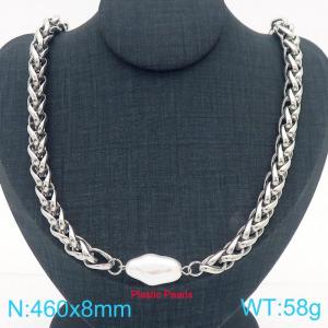 Stainless Steel Women's Necklace Links Square Pearls Accessories Jewelry - KN289110-Z