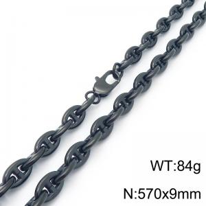 Stainless steel simple and fashionable 570 × 9mm Japanese chain special buckle temperament charm black necklace - KN289140-KFC