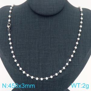 White Round Beads Chain Necklace for Women Stainless Steel Jewelry - KN289351-Z