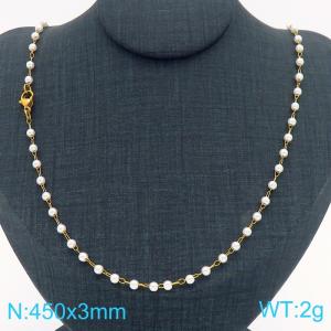 White Round Beads Chain Necklace for Women Gold Color Stainless Steel Jewelry - KN289352-Z