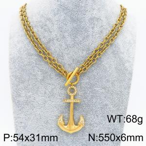 Boat Anchor Charms OT Clasp Double Chain Necklace for Women Gold Color Stainless Steel Jewelry - KN289356-Z