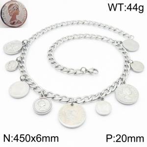 Queen Portrait Round Tag Charm Necklace for Women Stainless Steel Trendy Jewelry - KN289359-Z