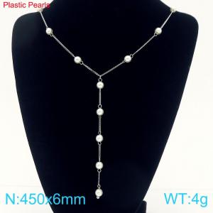 Plastic Pearl Tassel Necklace for Women Stainless Steel Jewelry - KN289361-Z