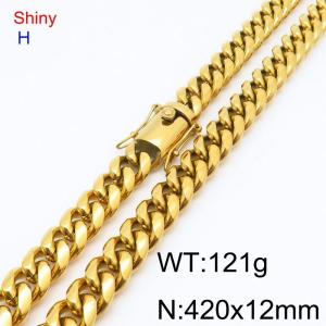 420mm Gold-Plated Stainless Steel Vintage Clasp Cuban Necklace - KN289400-Z