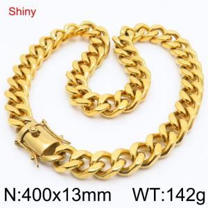 40cm Shiny Stainless Steel 304 Square Buckle Cuban Necklace For Men Gold Color - KN289403-Z