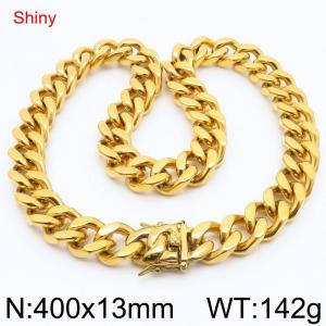 Minimally polished stainless steel 13mm faucet buckle with four sided polished Cuban chain 40cm necklace - KN289407-Z