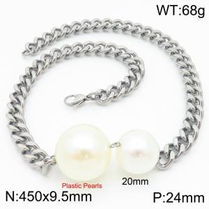 Stainless Steel Plastic Pearls  Necklace Link Chain Silver Color - KN289640-Z