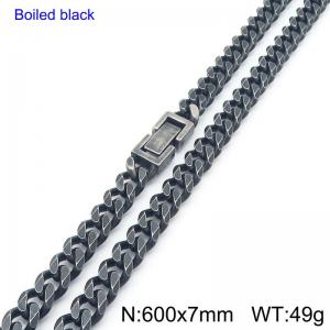 600mm Fashion Stainless Steel Necklace Cuban Link Chain Folding Buckle Boiled Black Color - KN289983-Z