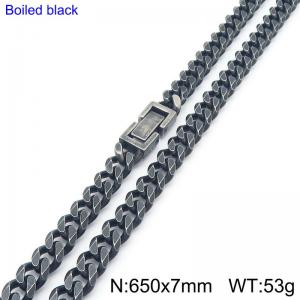 650mm Fashion Stainless Steel Necklace Cuban Link Chain Folding Buckle Boiled Black Color - KN289984-Z