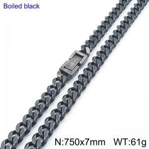 750mm Fashion Stainless Steel Necklace Cuban Link Chain Folding Buckle Boiled Black Color - KN289986-Z