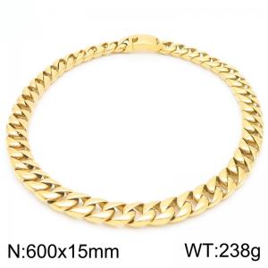 European and American fashion stainless steel 600 × 15mm Cuban chain rectangular buckle domineering gold necklace - KN290271-KJX