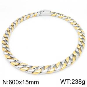 European and American fashion stainless steel 600 × 15mm Cuban chain rectangular buckle domineering gold&silver necklace - KN290272-KJX