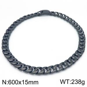 European and American fashion stainless steel 600 × 15mm Cuban chain rectangular buckle domineering black necklace - KN290273-KJX