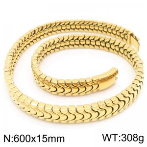 Stainless steel creative personality thick keel chain rectangular buckle domineering gold necklace - KN290289-KJX