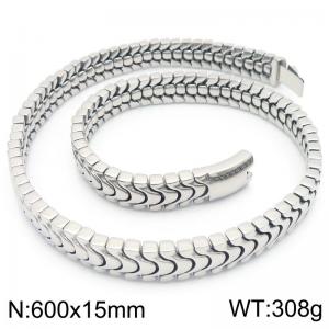 Stainless steel creative personality thick keel chain rectangular buckle domineering silver necklace - KN290290-KJX