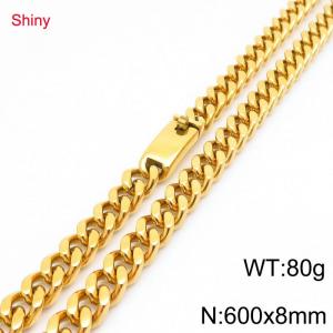 Fashion stainless steel 8mm gold-plated Cuban necklace - KN290378-Z