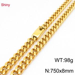 Fashion stainless steel 8mm gold-plated Cuban necklace - KN290381-Z