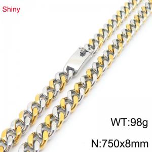 Fashionable Stainless Steel 8mm Gold Silver Intercolor Cuban Necklace - KN290388-Z