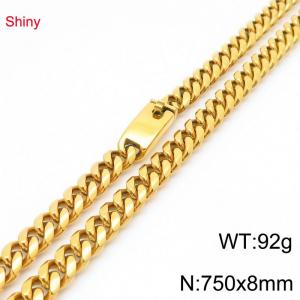 Fashion stainless steel 8mm gold-plated round ground Cuban necklace - KN290395-Z