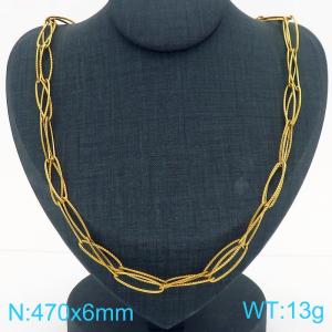 470X6MM  Women Stainless Steel Necklace Buckle Jewelry Gold Color - KN290426-Z