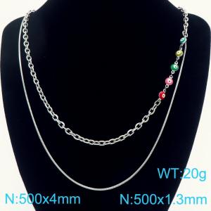 500x1.4MM  Women Stainless Steel O-Chain Necklace Double Chain DIY Waterproof Jewelry - KN290437-Z