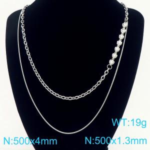 500x1.4MM  Women Stainless Steel O-Chain Necklace Double Chain DIY Waterproof Jewelry - KN290442-Z