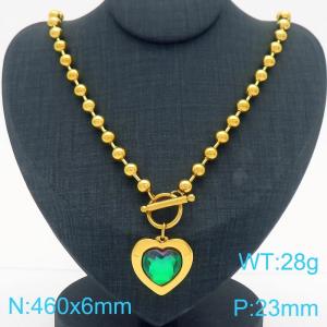 460X6MM Round Bead Chain Stainless Steel Necklace Women's Party Colorful Stone Love Jewelry Gold Color - KN290482-Z