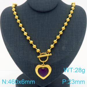 460X6MM Round Bead Chain Stainless Steel Necklace Women's Party Colorful Stone Love Jewelry Gold Color - KN290483-Z