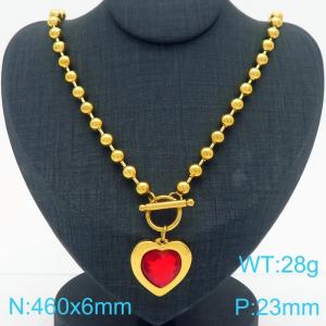 460X6MM Round Bead Chain Stainless Steel Necklace Women's Party Colorful Stone Love Jewelry Gold Color - KN290484-Z