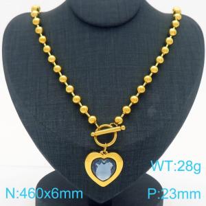 460X6MM Round Bead Chain Stainless Steel Necklace Women's Party Colorful Stone Love Jewelry Gold Color - KN290485-Z