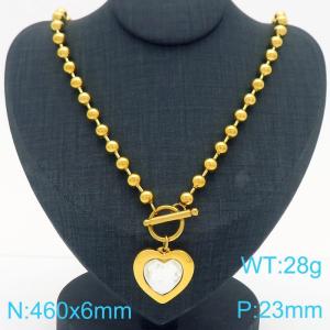 460X6MM Round Bead Chain Stainless Steel Necklace Women's Party Colorful Stone Love Jewelry Gold Color - KN290486-Z