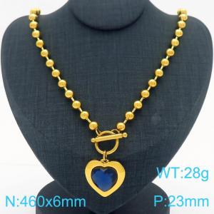 460X6MM Round Bead Chain Stainless Steel Necklace Women's Party Colorful Stone Love Jewelry Gold Color - KN290487-Z