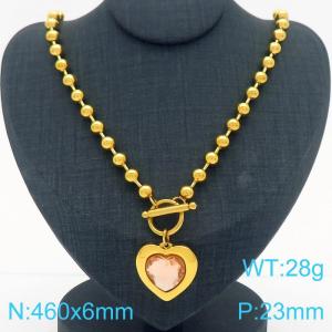 460X6MM Round Bead Chain Stainless Steel Necklace Women's Party Colorful Stone Love Jewelry Gold Color - KN290488-Z